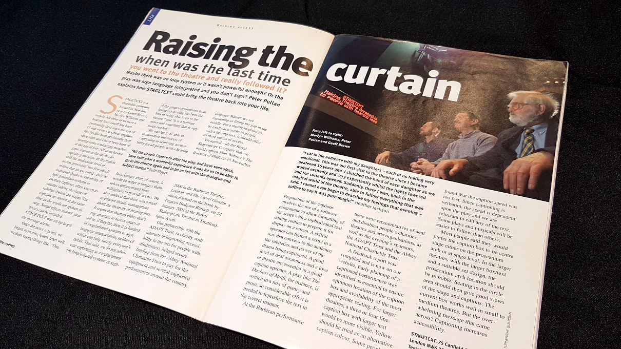 a photograph of an open magazine showing an article titled raising the curtain